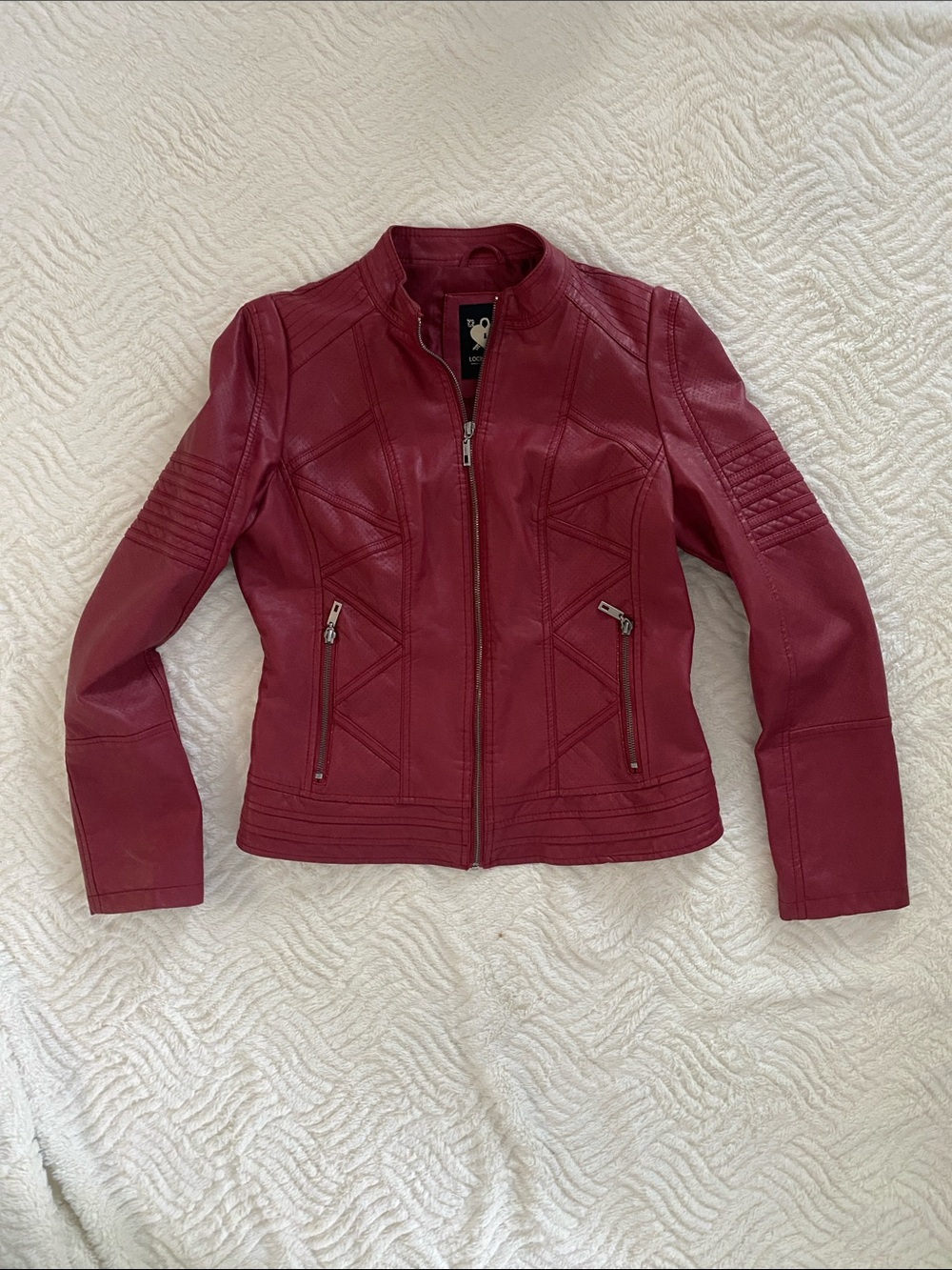 Lock & Love Women's Red Leather Jacket